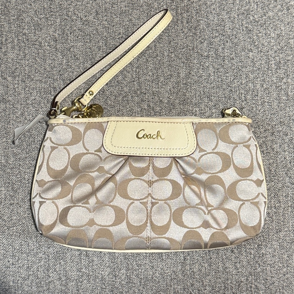 Coach Tan and Cream Signature Wristlet